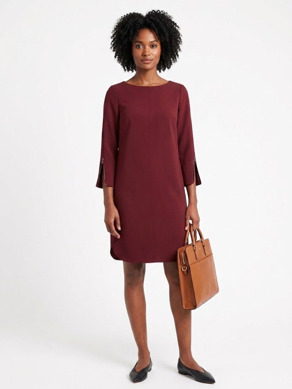 Banana Republic 3/4 Sleeve Shift Dress Size 8 Zip Sleeves Polished Professional
